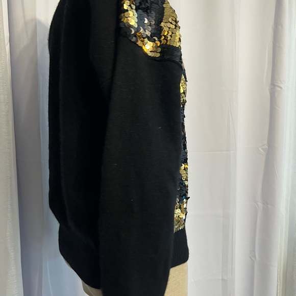 Vintage Eugenia By Angenie Black&Gold Sequin Sweater Lambswool Angora Nylon Med - Picture 10 of 14